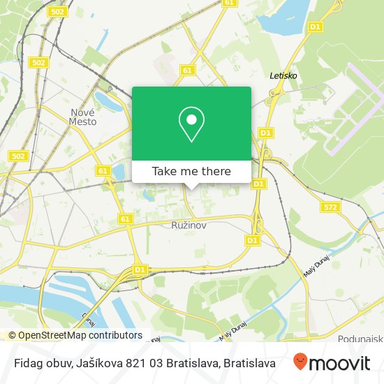 Fidag obuv, Jašíkova 821 03 Bratislava mapa