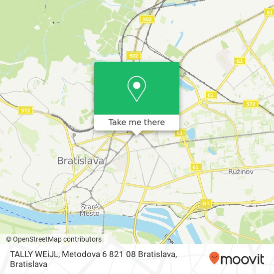 TALLY WEiJL, Metodova 6 821 08 Bratislava mapa