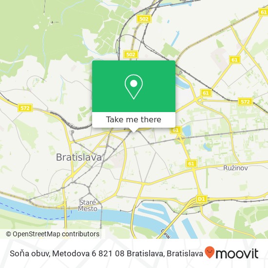 Soňa obuv, Metodova 6 821 08 Bratislava mapa