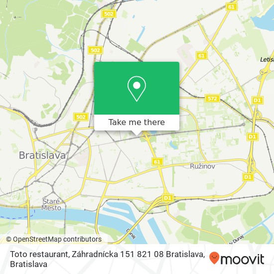 Toto restaurant, Záhradnícka 151 821 08 Bratislava mapa