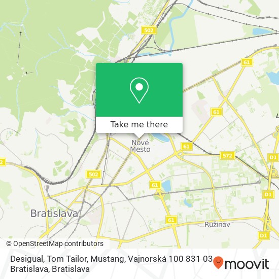 Desigual, Tom Tailor, Mustang, Vajnorská 100 831 03 Bratislava mapa