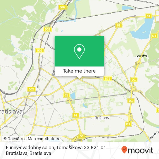 Funny-svadobný salón, Tomášikova 33 821 01 Bratislava mapa