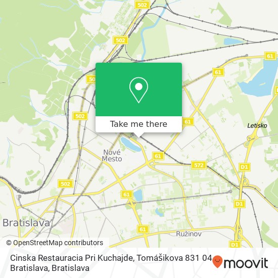 Cinska Restauracia Pri Kuchajde, Tomášikova 831 04 Bratislava mapa