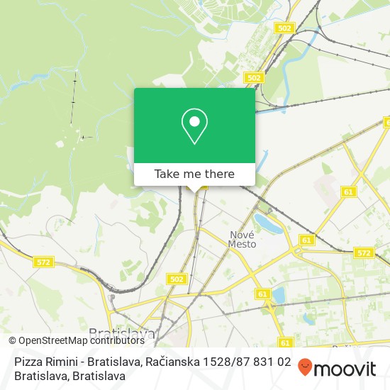 Pizza Rimini - Bratislava, Račianska 1528 / 87 831 02 Bratislava mapa