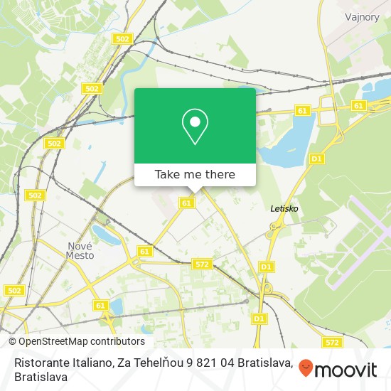 Ristorante Italiano, Za Tehelňou 9 821 04 Bratislava mapa