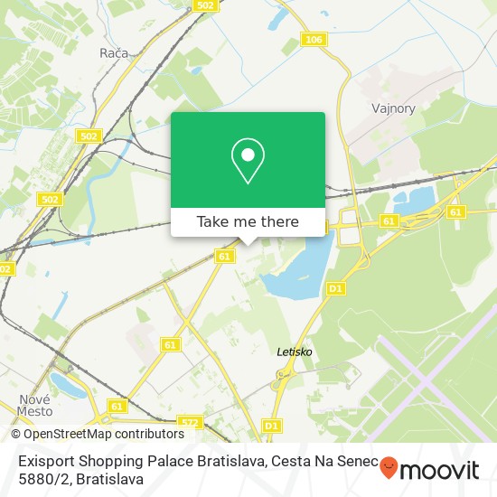 Exisport Shopping Palace Bratislava, Cesta Na Senec 5880 / 2 mapa