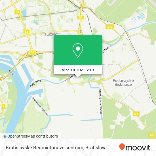 Bratislavské Bedmintonové centrum mapa