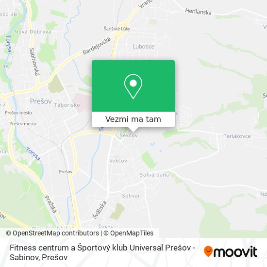 Fitness centrum a Športový klub Universal Prešov - Sabinov mapa
