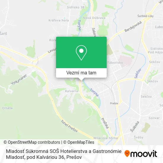Mladosť Súkromná SOŠ Hotelierstva a Gastronómie Mladosť, pod Kalváriou 36 mapa