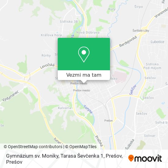 Gymnázium sv. Moniky, Tarasa Ševčenka 1, Prešov mapa