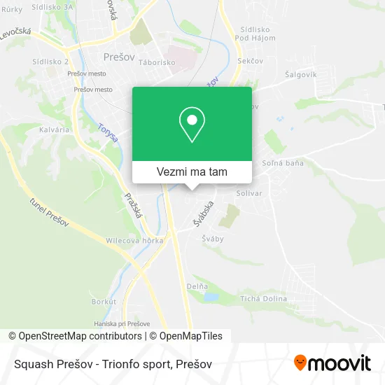 Squash Prešov - Trionfo sport mapa