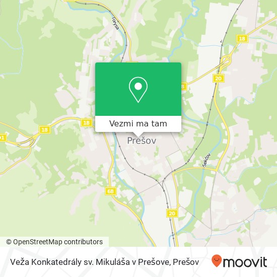 Veža Konkatedrály sv. Mikuláša v Prešove mapa