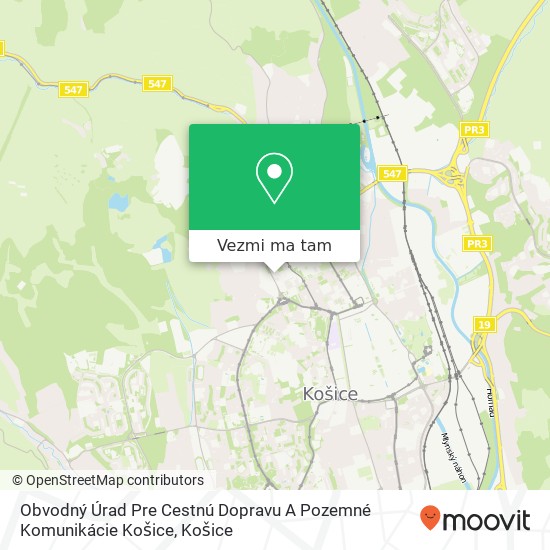 Obvodný Úrad Pre Cestnú Dopravu A Pozemné Komunikácie Košice mapa