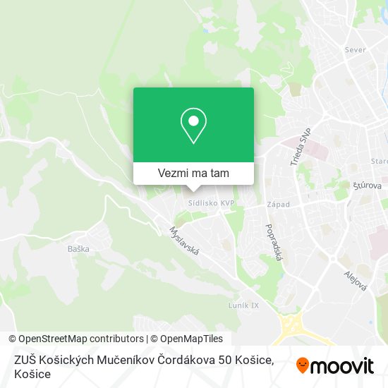 ZUŠ Košických Mučeníkov Čordákova 50 Košice mapa