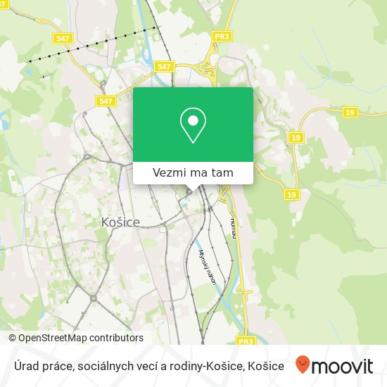 Úrad práce, sociálnych vecí a rodiny-Košice mapa