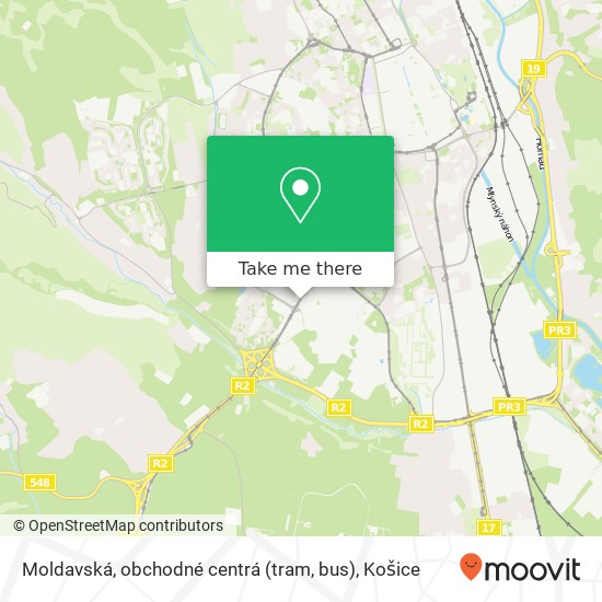 Moldavská, obchodné centrá (tram, bus) mapa