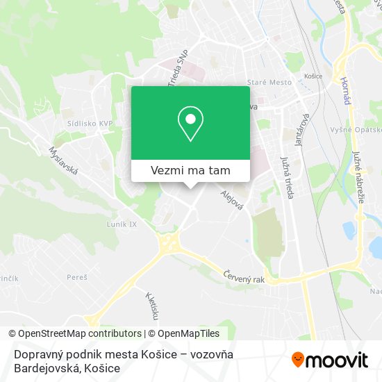 Dopravný podnik mesta Košice – vozovňa Bardejovská mapa