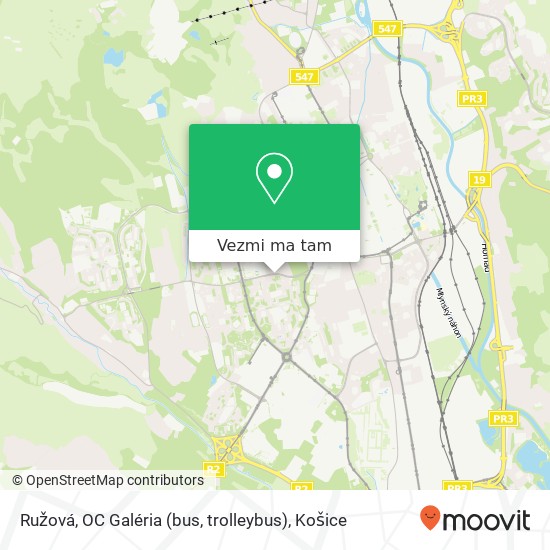 Ružová, OC Galéria (bus, trolleybus) mapa