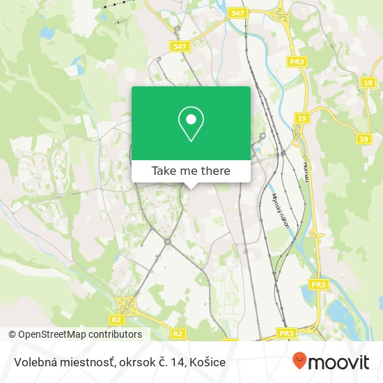 Volebná miestnosť, okrsok č. 14 mapa