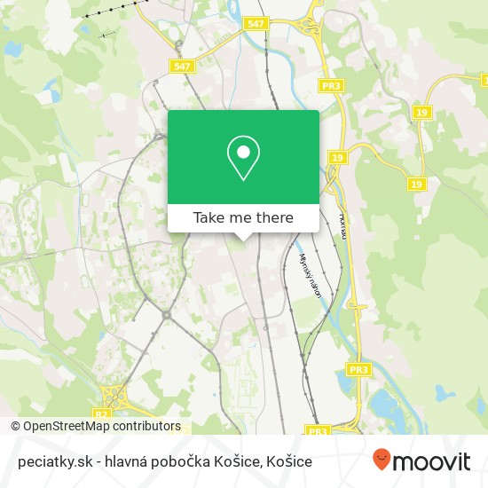 peciatky.sk - hlavná pobočka Košice mapa