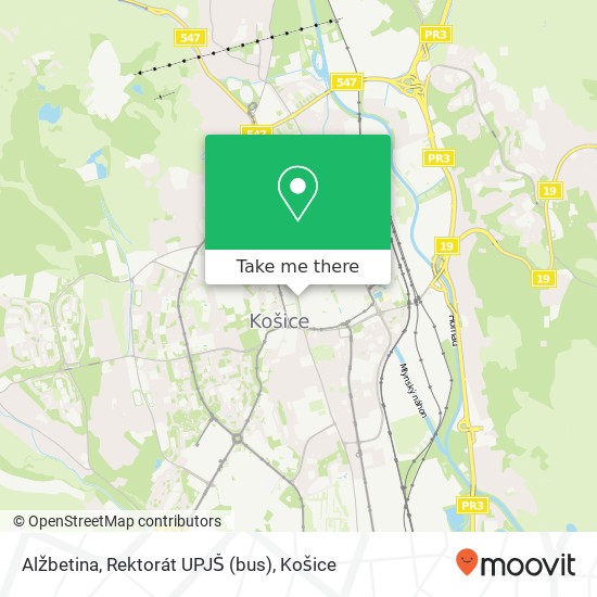 Alžbetina, Rektorát UPJŠ (bus) mapa