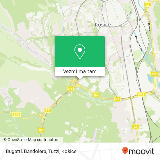 Bugatti, Bandolera, Tuzzi, Moldavská cesta 32 040 11 Košice mapa