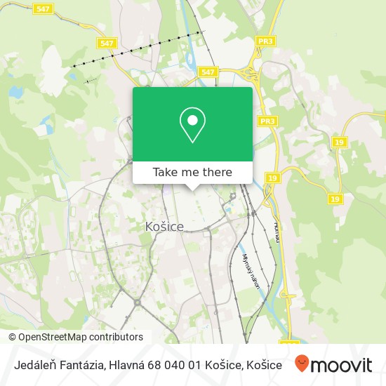 Jedáleň Fantázia, Hlavná 68 040 01 Košice mapa