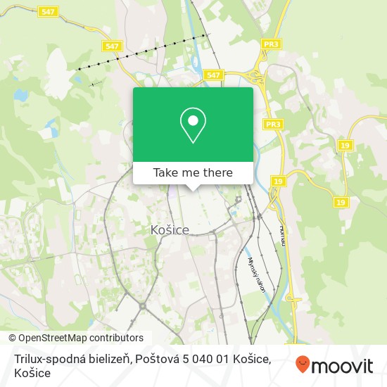 Trilux-spodná bielizeň, Poštová 5 040 01 Košice mapa