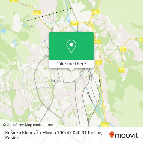 Košická Klubovňa, Hlavná 100 / 47 040 01 Košice mapa