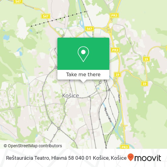 Reštaurácia Teatro, Hlavná 58 040 01 Košice mapa