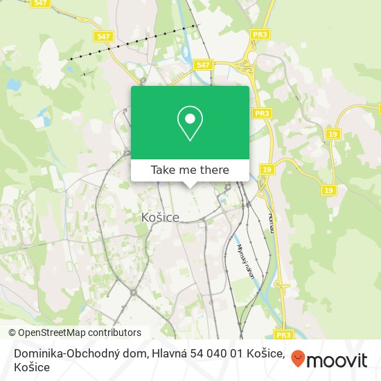 Dominika-Obchodný dom, Hlavná 54 040 01 Košice mapa