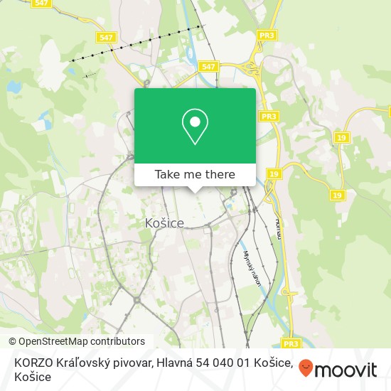 KORZO Kráľovský pivovar, Hlavná 54 040 01 Košice mapa