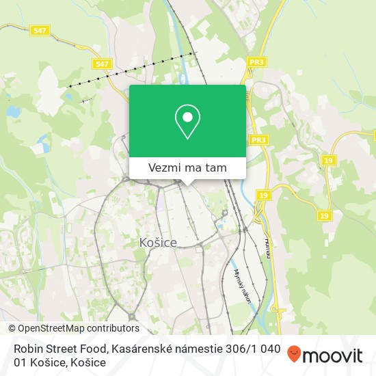 Robin Street Food, Kasárenské námestie 306 / 1 040 01 Košice mapa