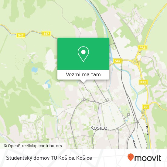 Študentský domov TU Košice mapa