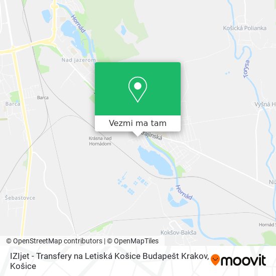 IZIjet - Transfery na Letiská Košice Budapešt Krakov mapa