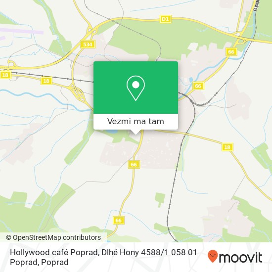 Hollywood café Poprad, Dlhé Hony 4588 / 1 058 01 Poprad mapa