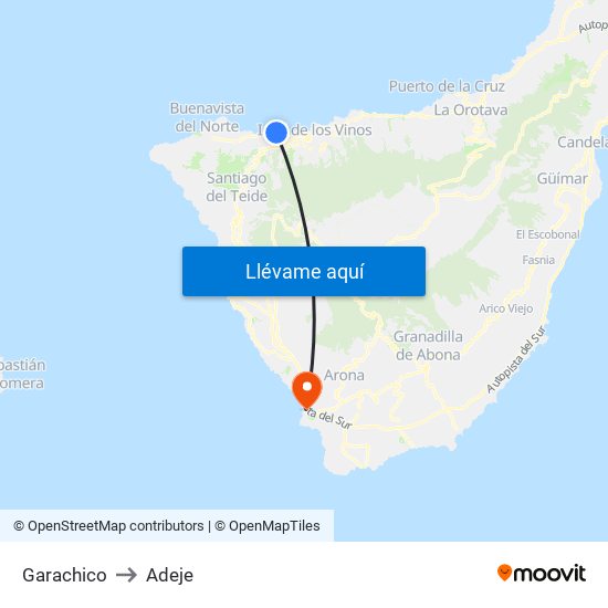 Garachico to Adeje map