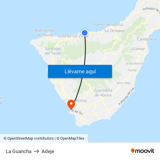 La Guancha to Adeje map