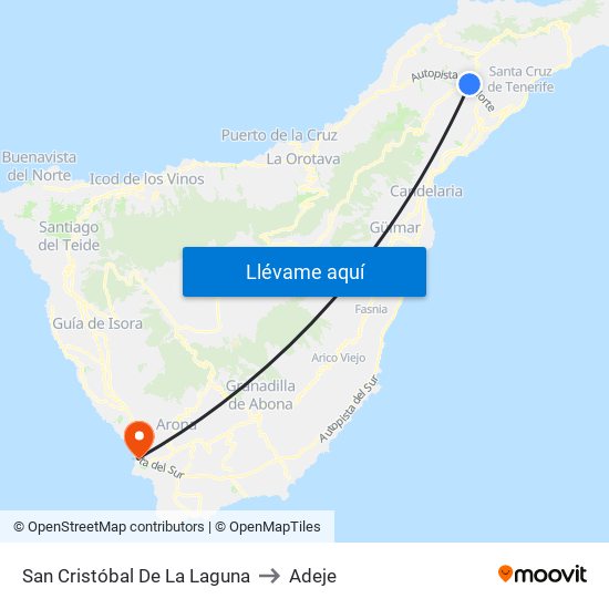 San Cristóbal De La Laguna to Adeje map