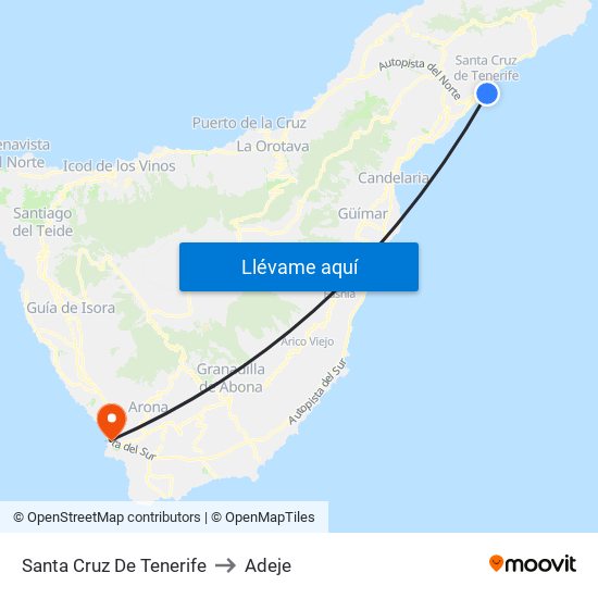 Santa Cruz De Tenerife to Adeje map