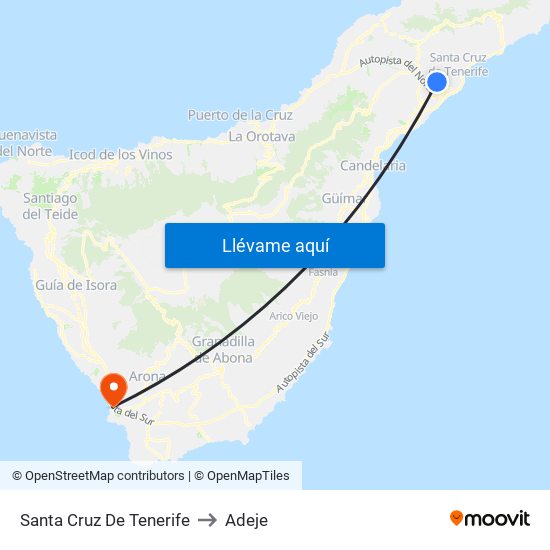 Santa Cruz De Tenerife to Adeje map