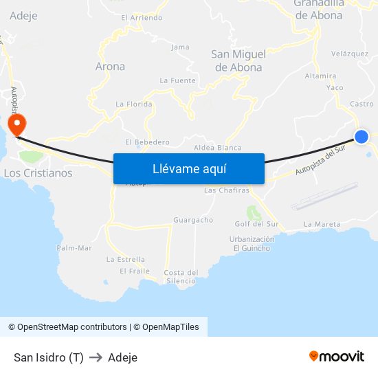 San Isidro (T) to Adeje map