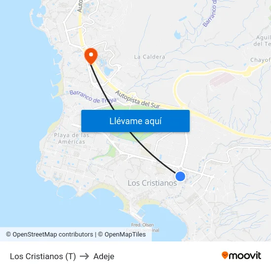 Los Cristianos  (T) to Adeje map