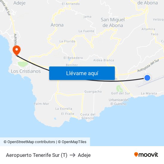 Aeropuerto Tenerife Sur (T) to Adeje map