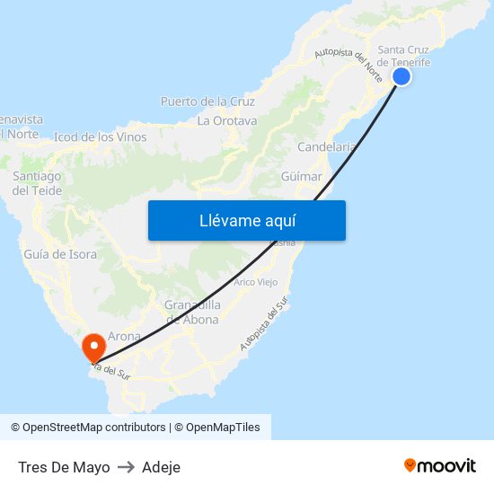 Tres De Mayo to Adeje map