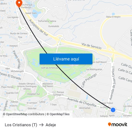 Los Cristianos (T) to Adeje map