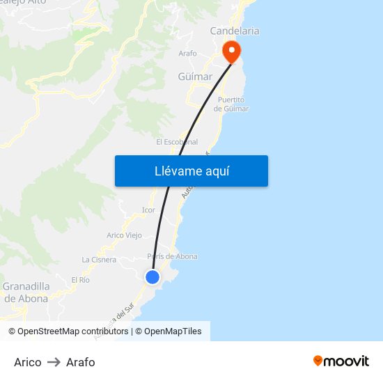Arico to Arafo map