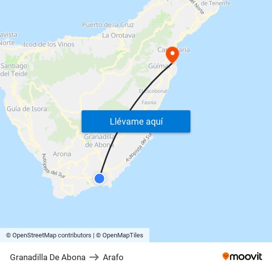 Granadilla De Abona to Arafo map