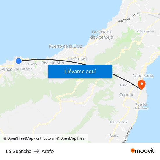 La Guancha to Arafo map