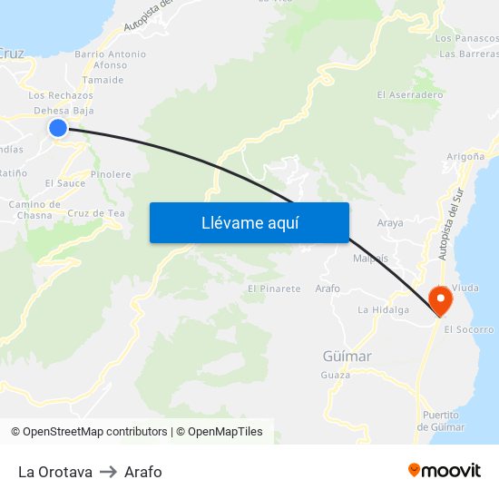 La Orotava to Arafo map